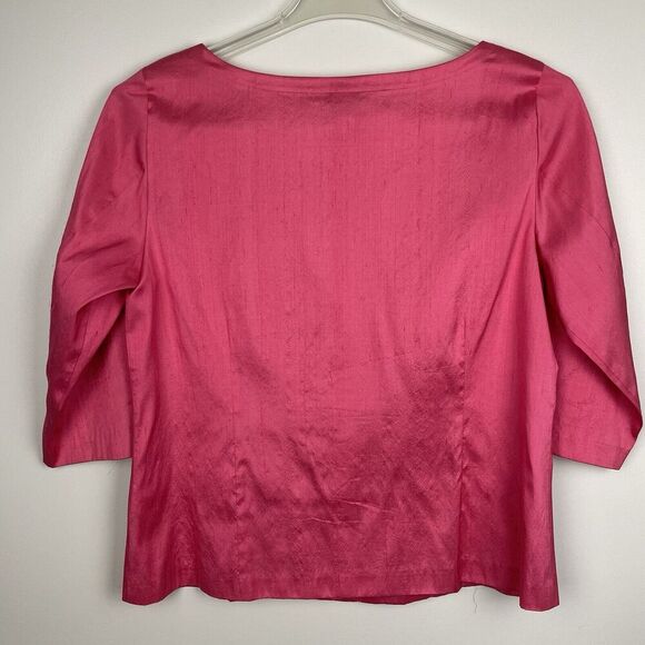Eileen Fisher 100% Silk Blouse Size Med Coral 3/4 Sleeve Button Up Dressy Party - Picture 2 of 10